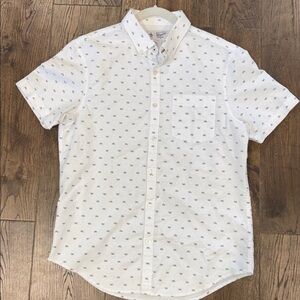 Original Penguin White Short-Sleeve Button-Down Shirt with Small Navy Print